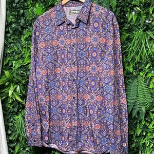 Desigual Shirt‎ Men's XXL Purple Long Sleeve Button Up Geometric Print 3359